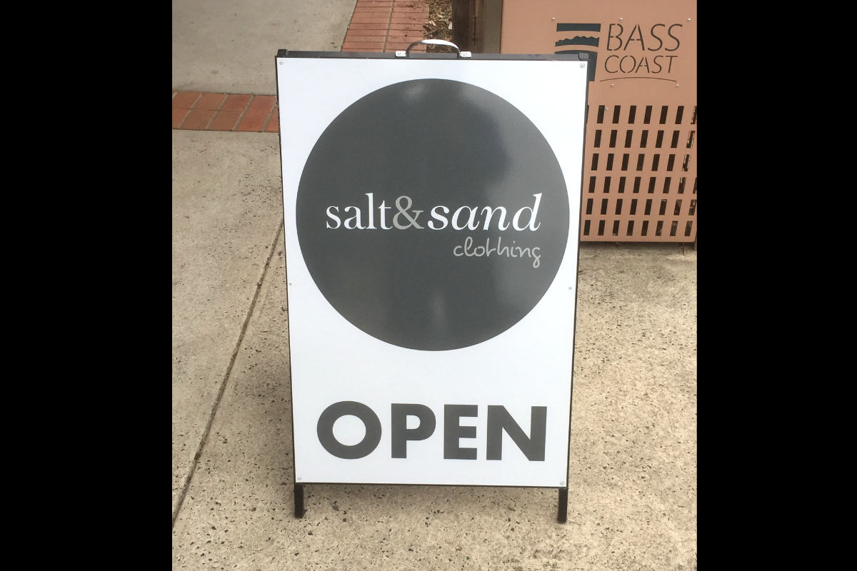Salt and Sand Clothing A Board OPEN sign