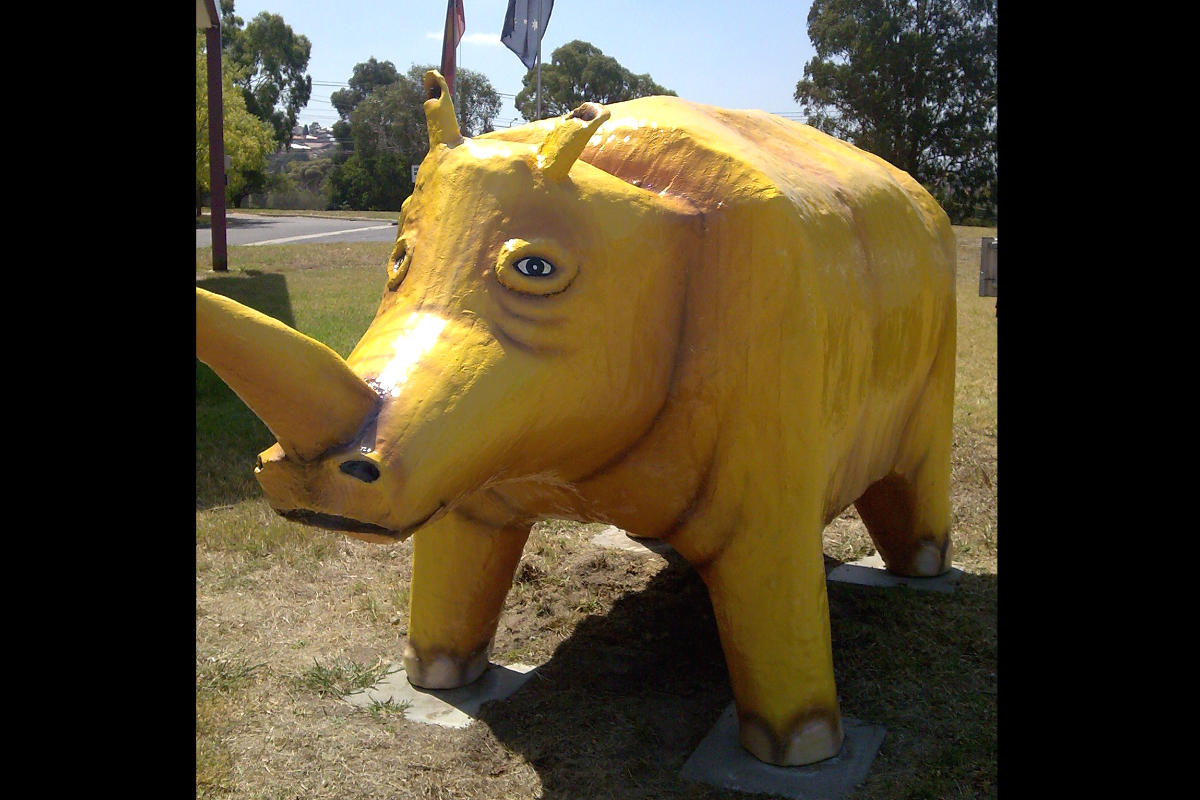 Yellow rhino statue