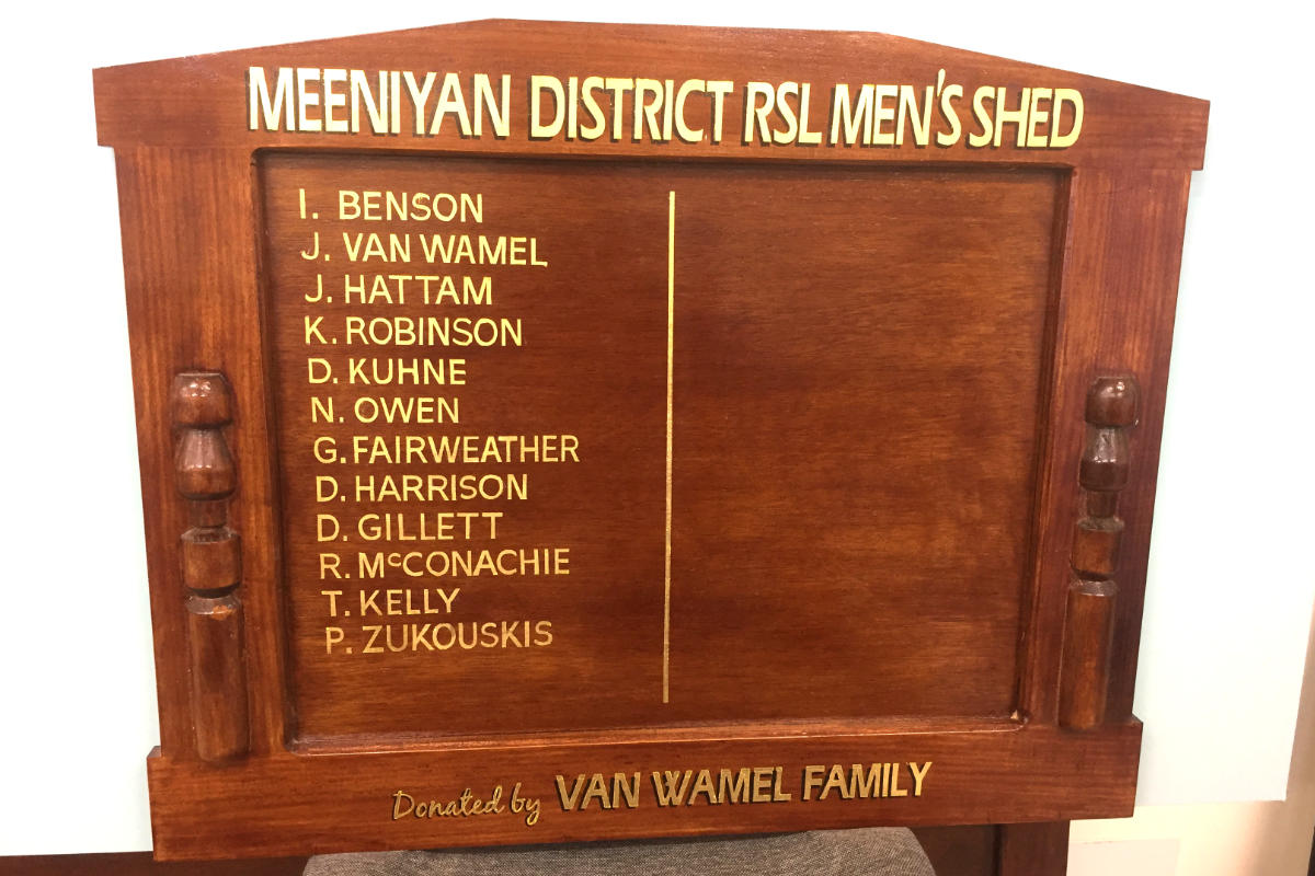 Meeniyan Men's Shed handpainted board sign